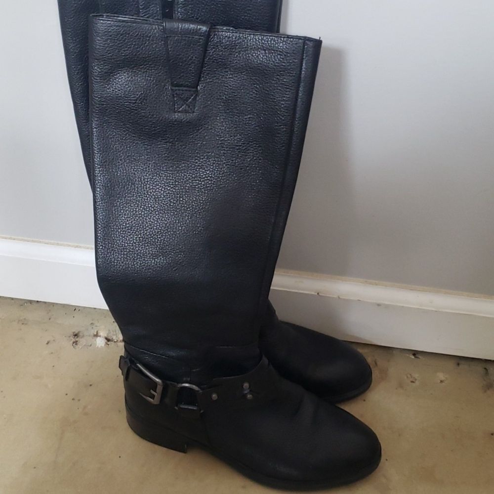 Nine West Boot Womens 7 Black Pebbled Leather "Jamisono" Moto Riding